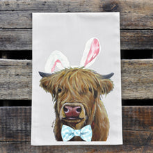 Load image into Gallery viewer, Easter Towel, Highland Cow Towel &#39;Fergus&#39;, Spring Kitchen Decor
