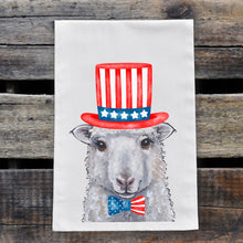 Load image into Gallery viewer, July 4th Sheep Tea Towel, Cute Towel, Festive Kitchen Decor
