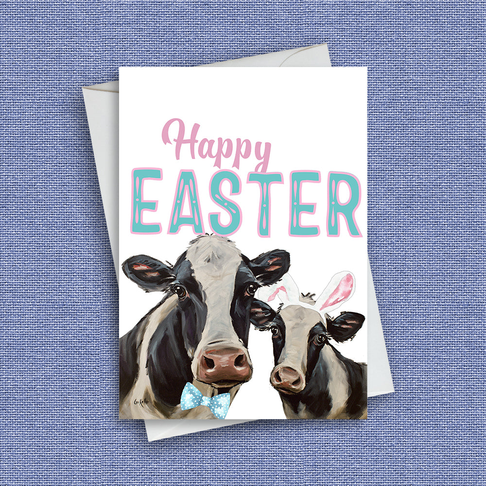 Easter Cow Greeting Card 'Mom & Baby', Cute Cow Greeting Card