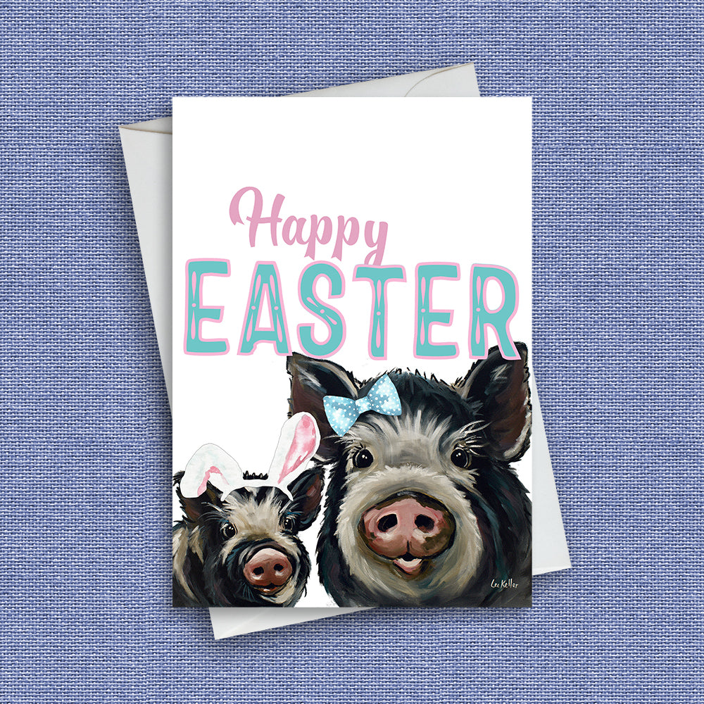 Easter Pig Greeting Card 'Mom & Baby', Cute Pig Greeting Card