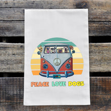 Load image into Gallery viewer, Dog Tea Towel, &#39;Peace Love Dogs&#39;, Flour Sack Farmhouse Kitchen Decor
