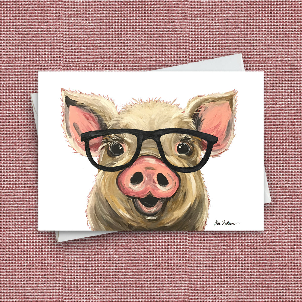 Glasses Greeting Card 'Posey', Glasses Pig Greeting Card