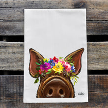 Load image into Gallery viewer, Pig Towel &#39;Elmer&#39; Summer Flowers, Farmhouse Kitchen Decor
