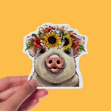 Load image into Gallery viewer, Colorful Sunflower Pig Sticker, 4&quot; Sticker, Cute Pig Sticker
