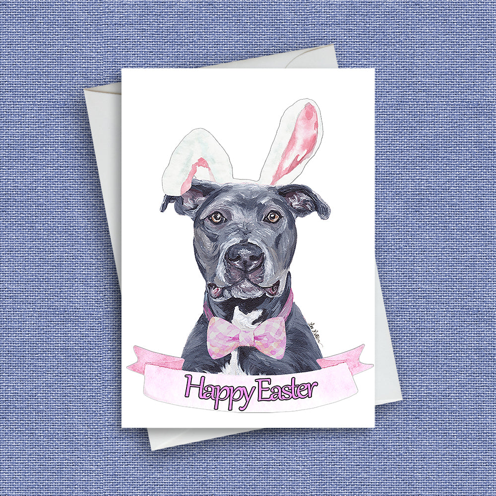Easter Dog Greeting Card 'Pitt Bull', Cute Dog Greeting Card