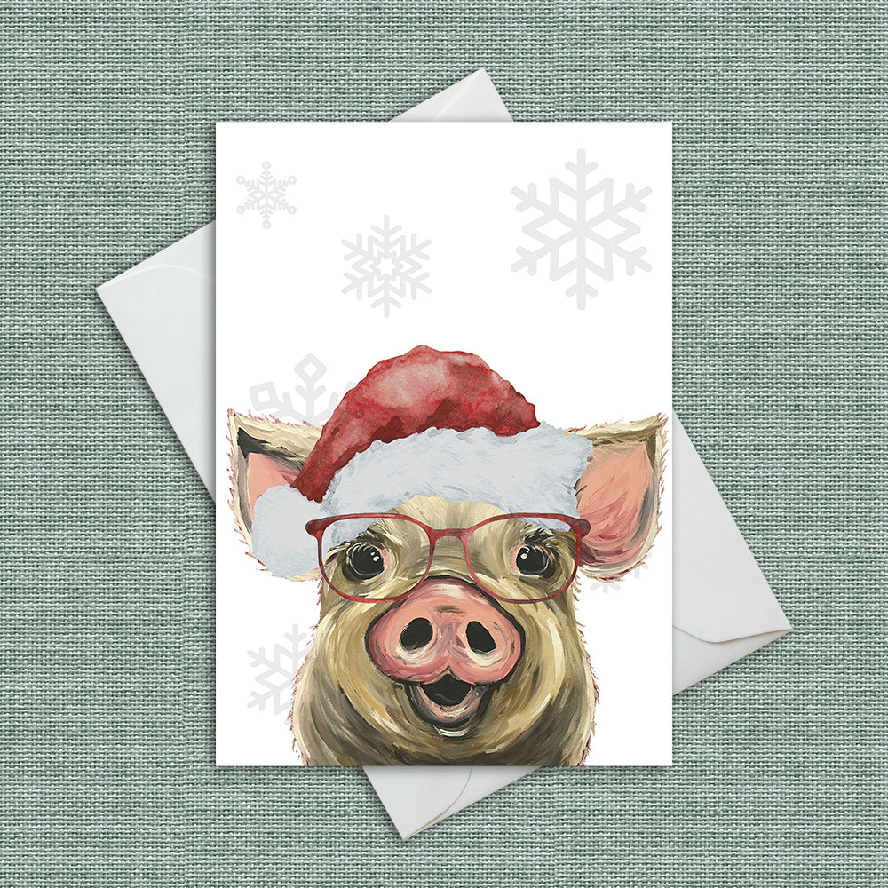 Christmas Card 'Posey', Pig Christmas Card