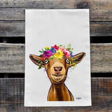 Load image into Gallery viewer, Goat Towel &#39;Poundcake&#39; Summer Flowers, Farmhouse Kitchen Decor
