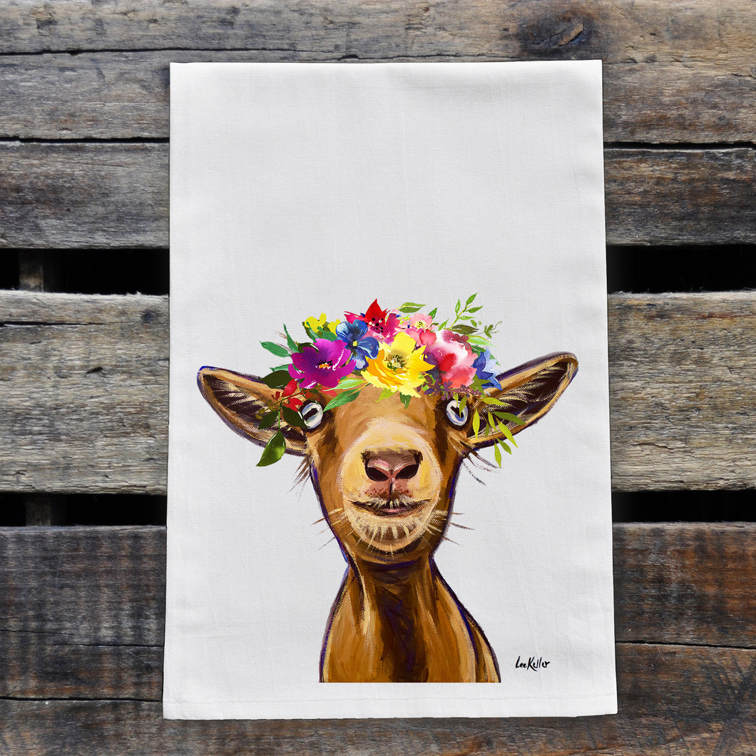 Goat Towel 'Poundcake' Summer Flowers, Farmhouse Kitchen Decor