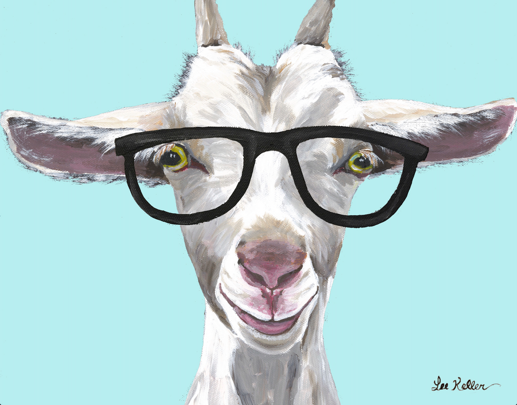 Goat Art, 'Patsy with Glasses' Goat Print