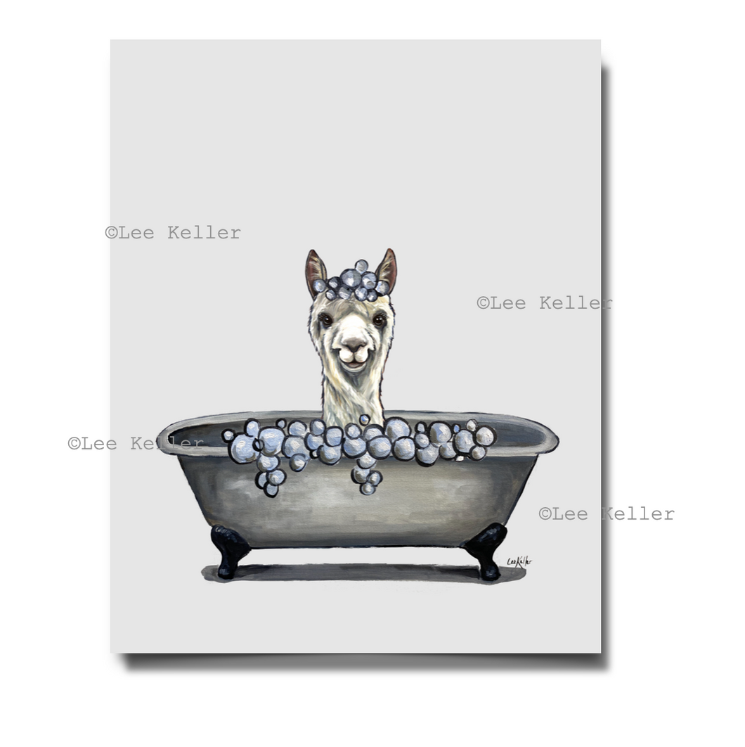 Alpaca Art, 'EllieMae in Bathtub' Alpaca Print