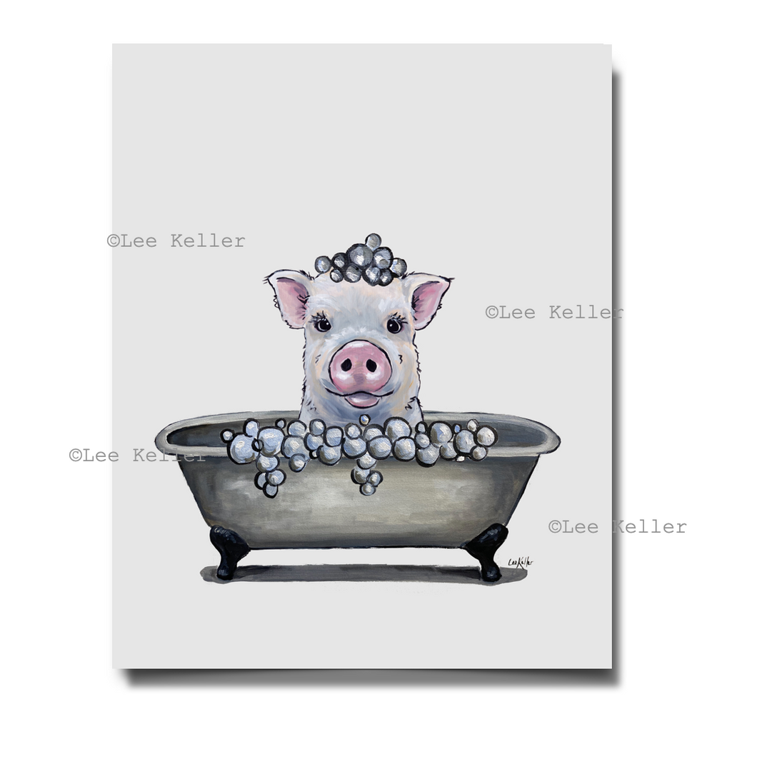 Pig Art, 'Bathtub Delbert' Pig Print