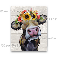 Load image into Gallery viewer, Cow Art, &#39;Hazel&#39; Colorful Sunflower Cow Print
