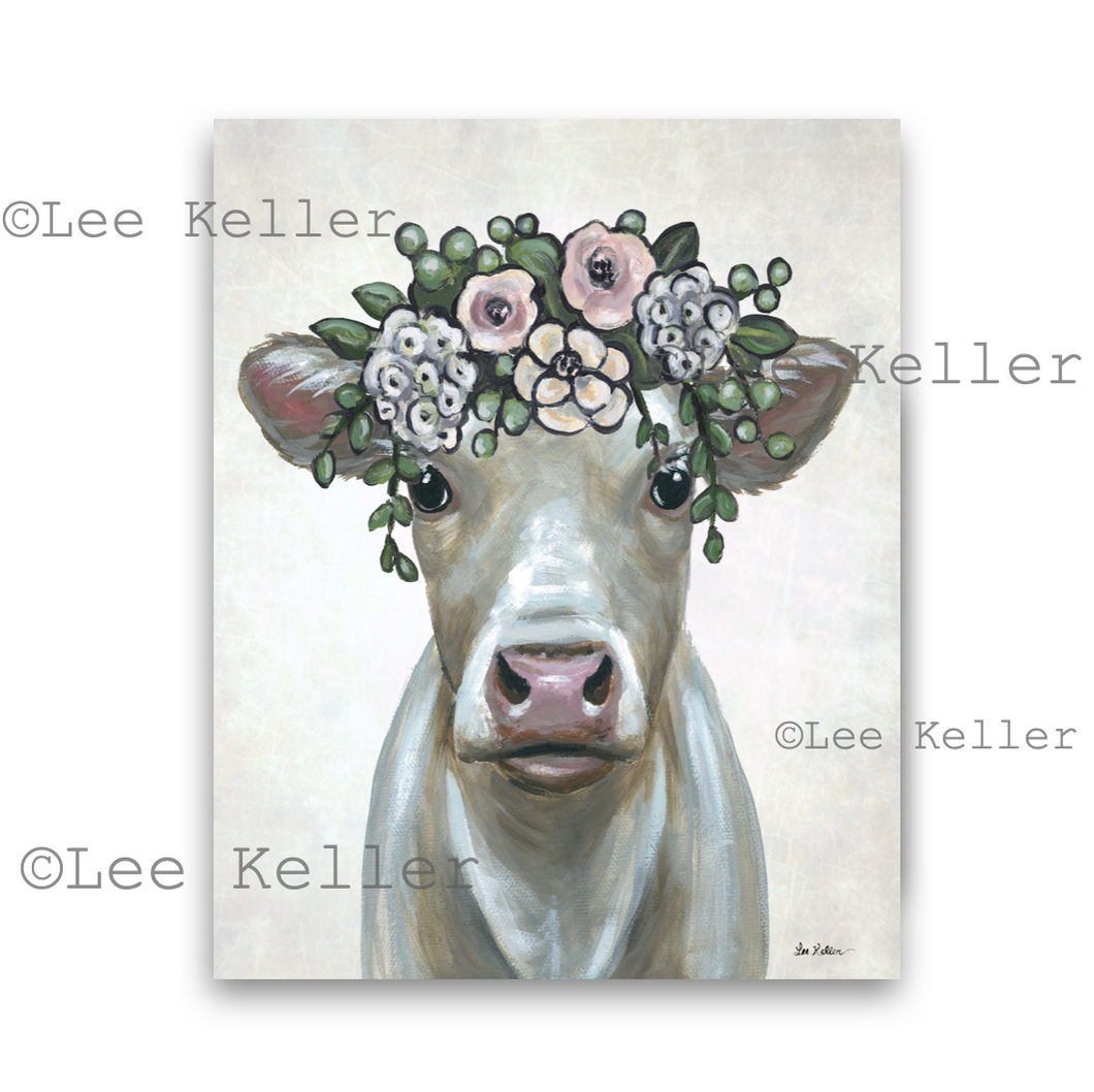 Cow art print 'Milkshake’ Pastel Boho Flower Art Print