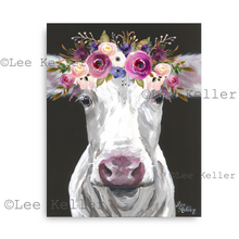 Load image into Gallery viewer, Cow Art, &#39;Mable&#39; with Flower Crown Cow Print
