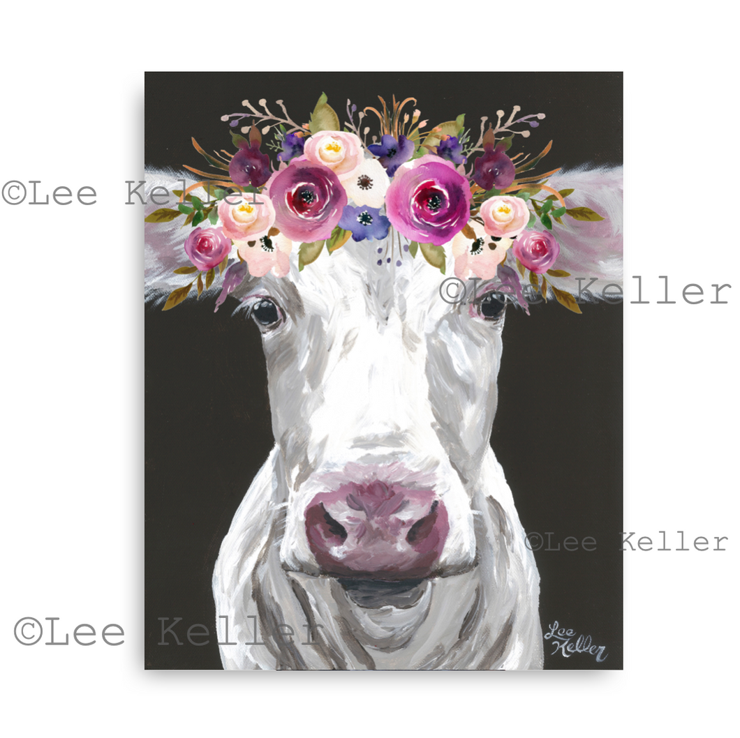 Cow Art, 'Mable' with Flower Crown Cow Print