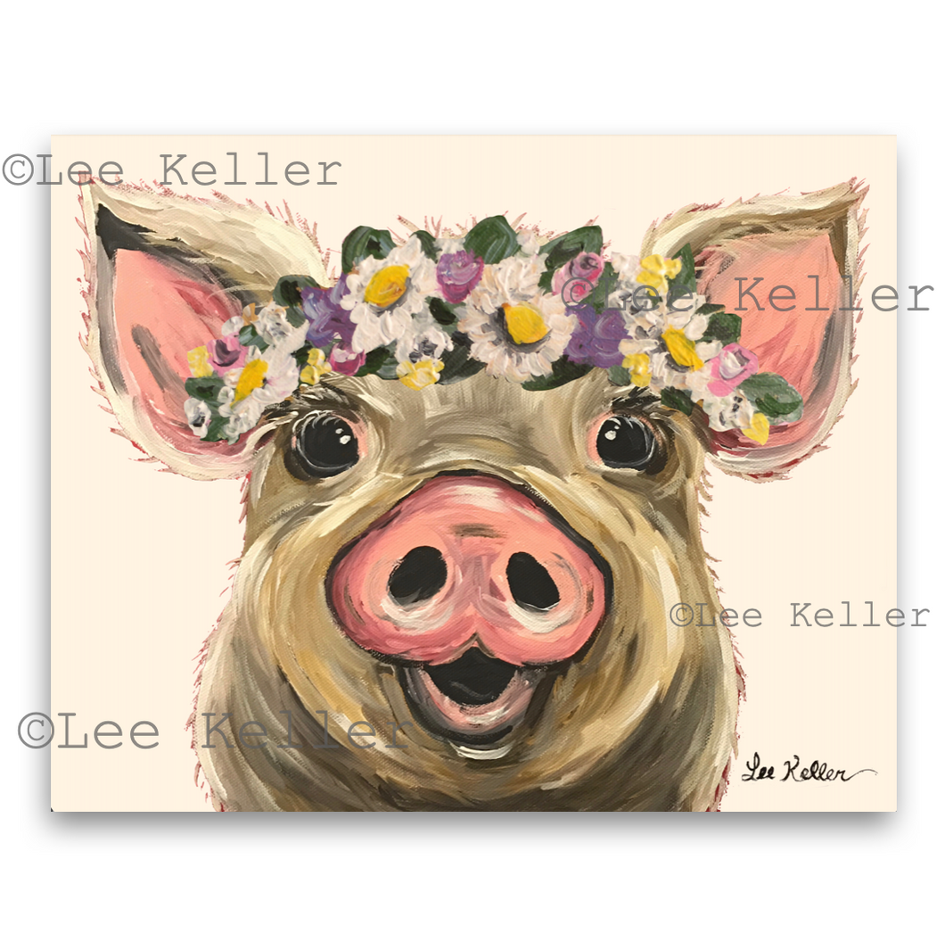 Pig Art, 'Posey with Pastel Flowers' Pig Print
