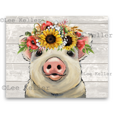 Load image into Gallery viewer, Pig Art, &#39;Paisley&#39; Colorful Sunflower Pig Print
