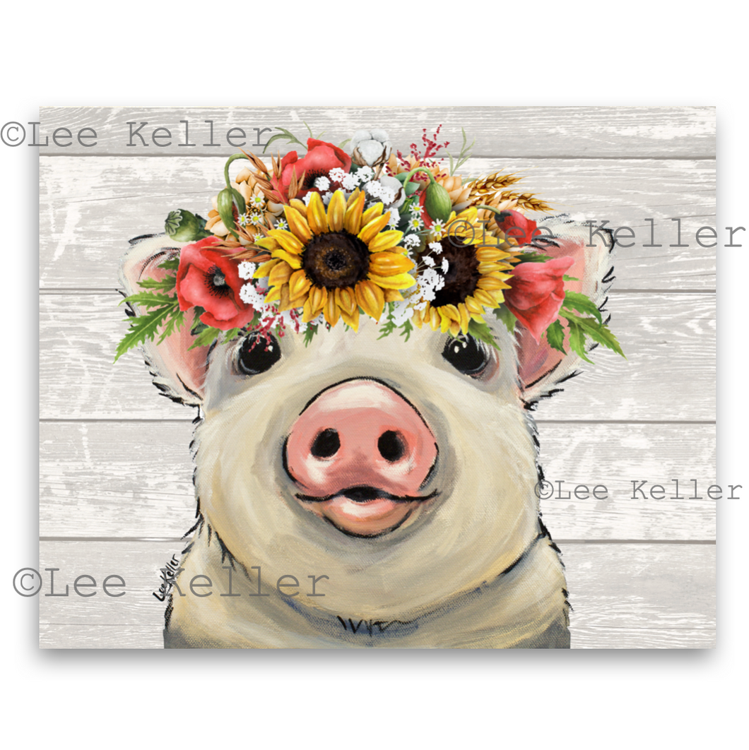 Pig Art, 'Paisley' Colorful Sunflower Pig Print