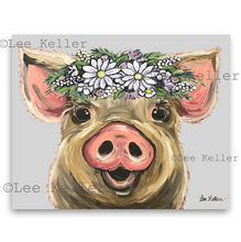 Load image into Gallery viewer, Pig Art, &#39;Posey with Daisies&#39; Pig Print
