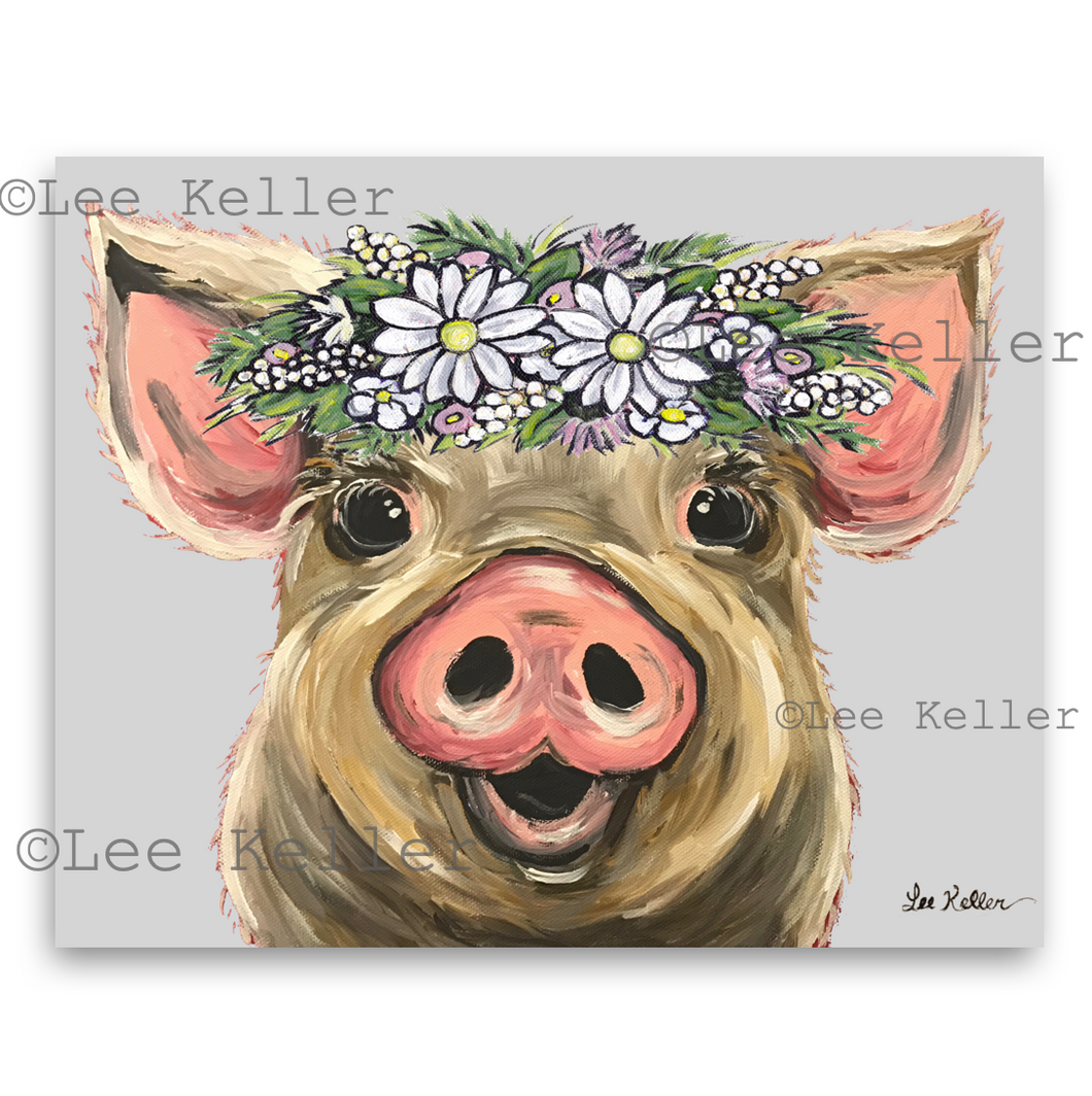 Pig Art, 'Posey with Daisies' Pig Print