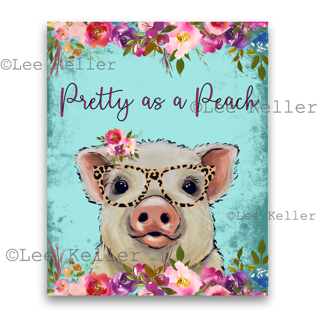 Colorful Pig Art Print, 'Pretty as A Peach' Pig Fine Art Print