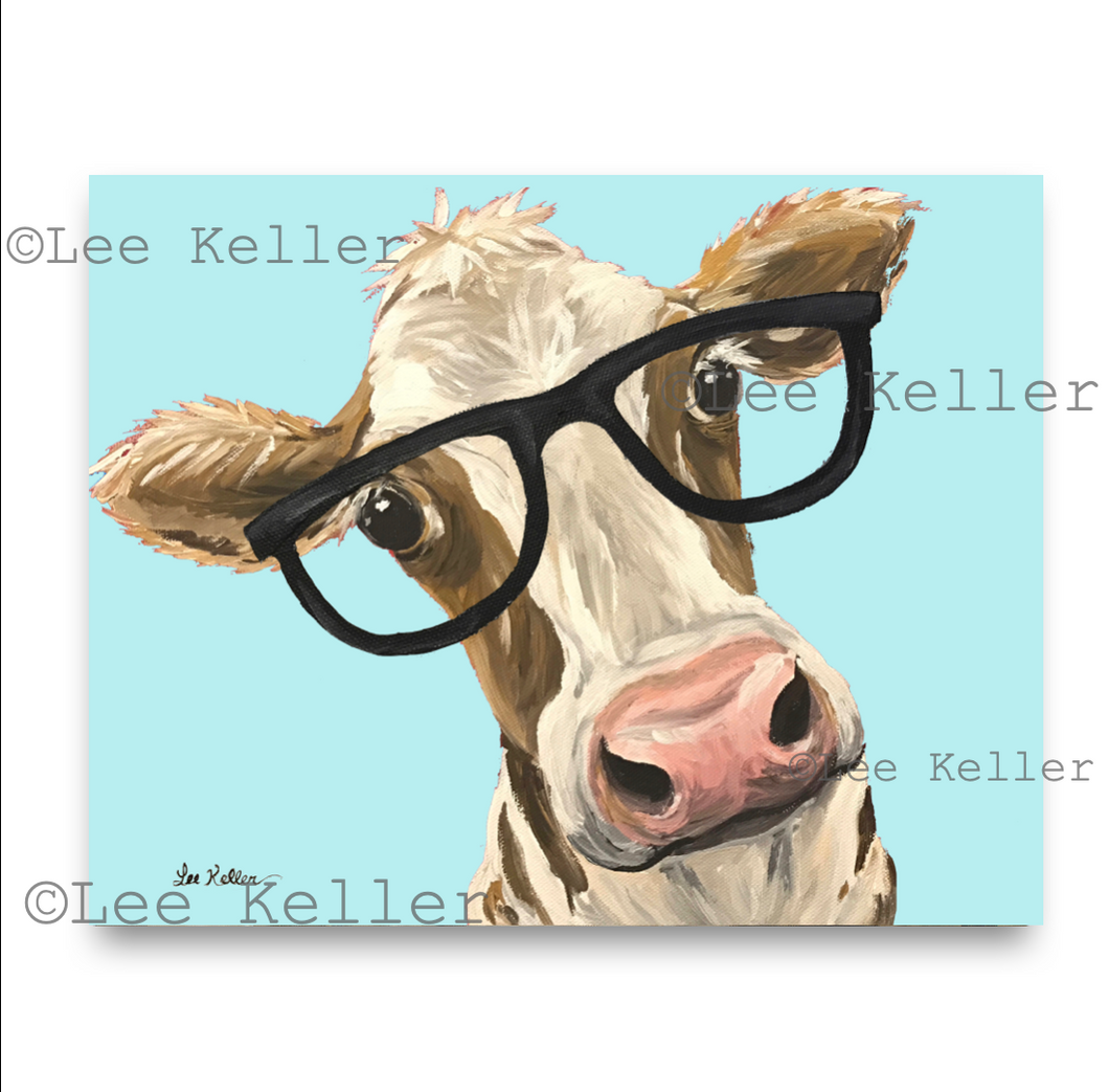 Cow Art, 'Miss Moo Moo with Glasses' Cow Print