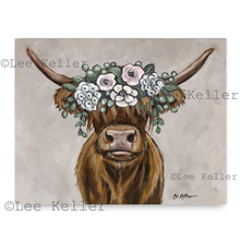 Load image into Gallery viewer, Highland Cow Art, &#39;Penny with Boho Flowers&#39; Highland Cow Print
