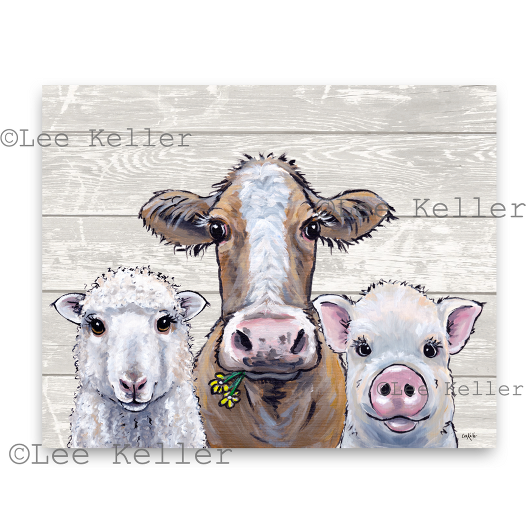 Farm Animal Art Trio, 'Farmhouse Neutral Trio', Farm Animal Print Trio