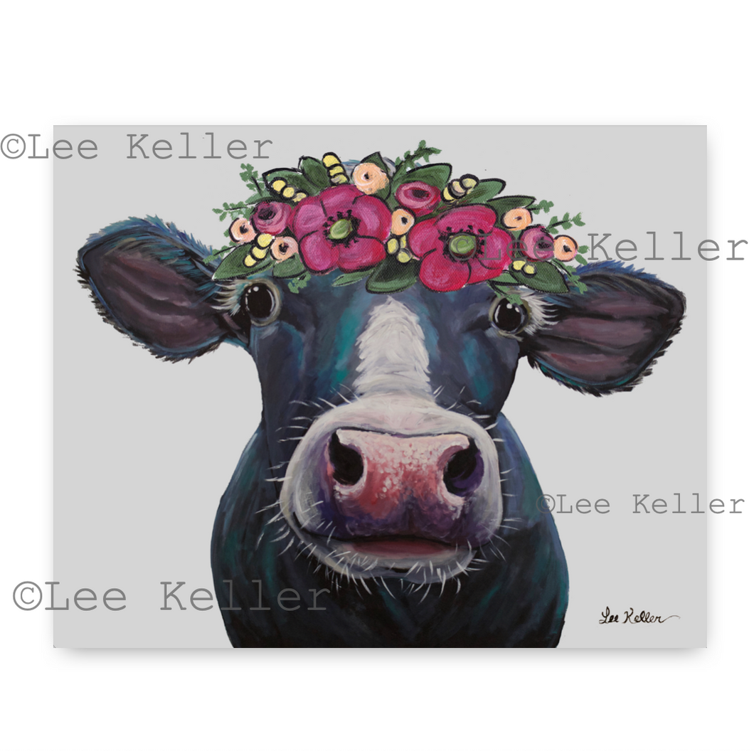 Cow Art, 'Clara with Flowers' Cow Print