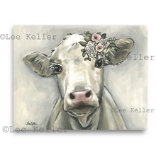 Load image into Gallery viewer, Cow art print ‘Annabelle’ Pastel Boho Flower Art Print
