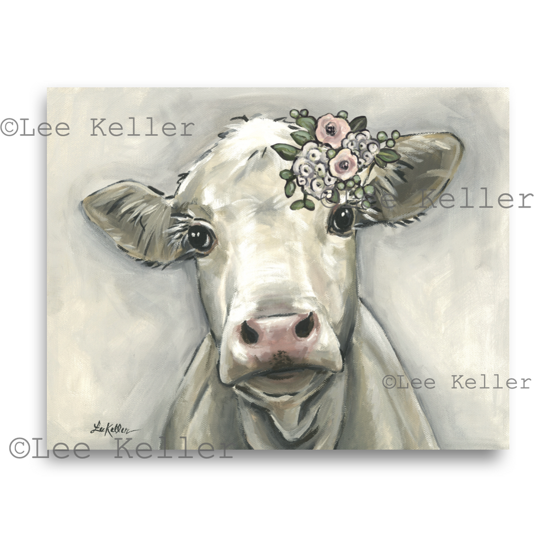 Cow art print ‘Annabelle’ Pastel Boho Flower Art Print