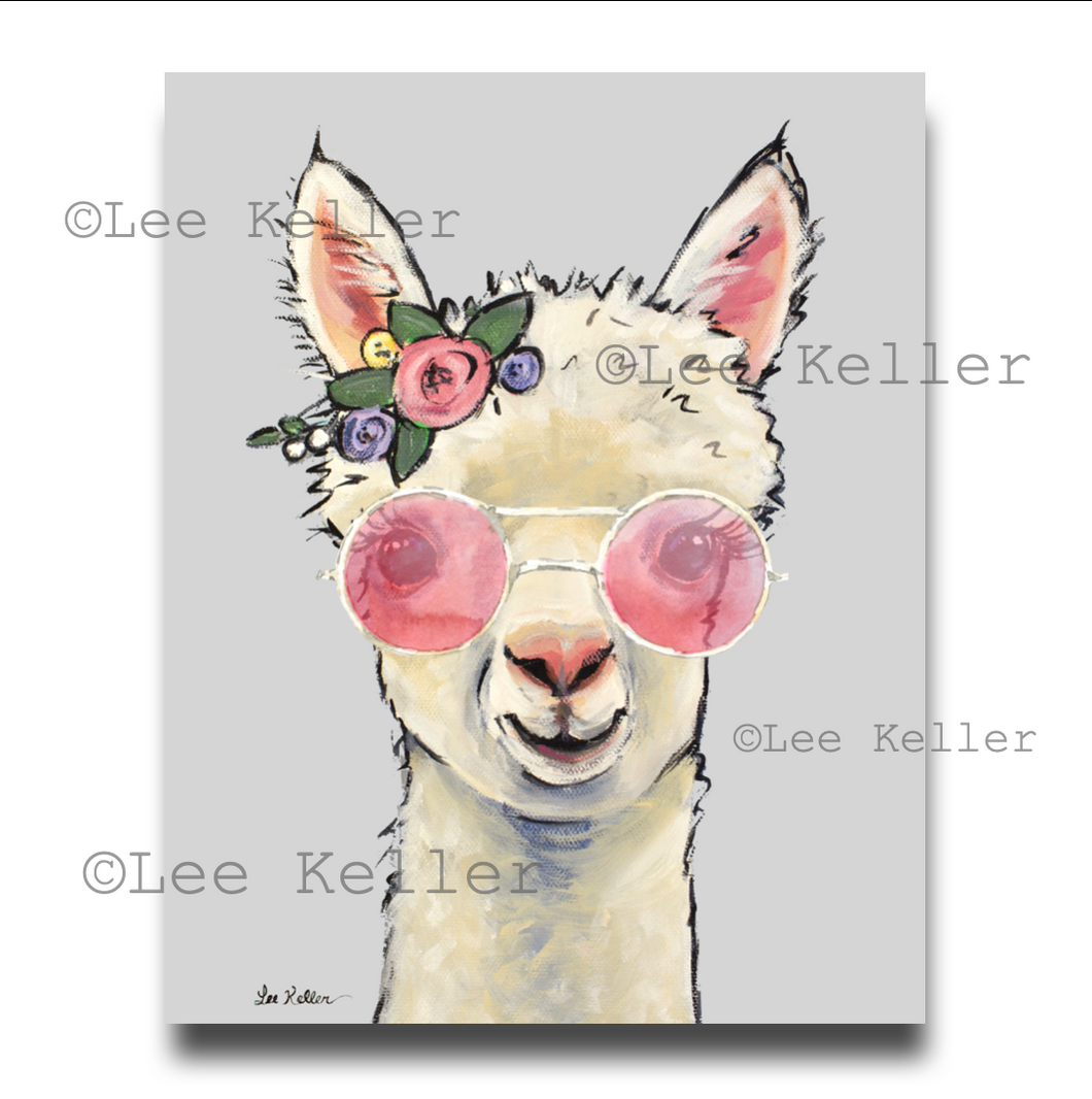 Alpaca Art, 'Sophie with Pink Glasses' Alpaca Print