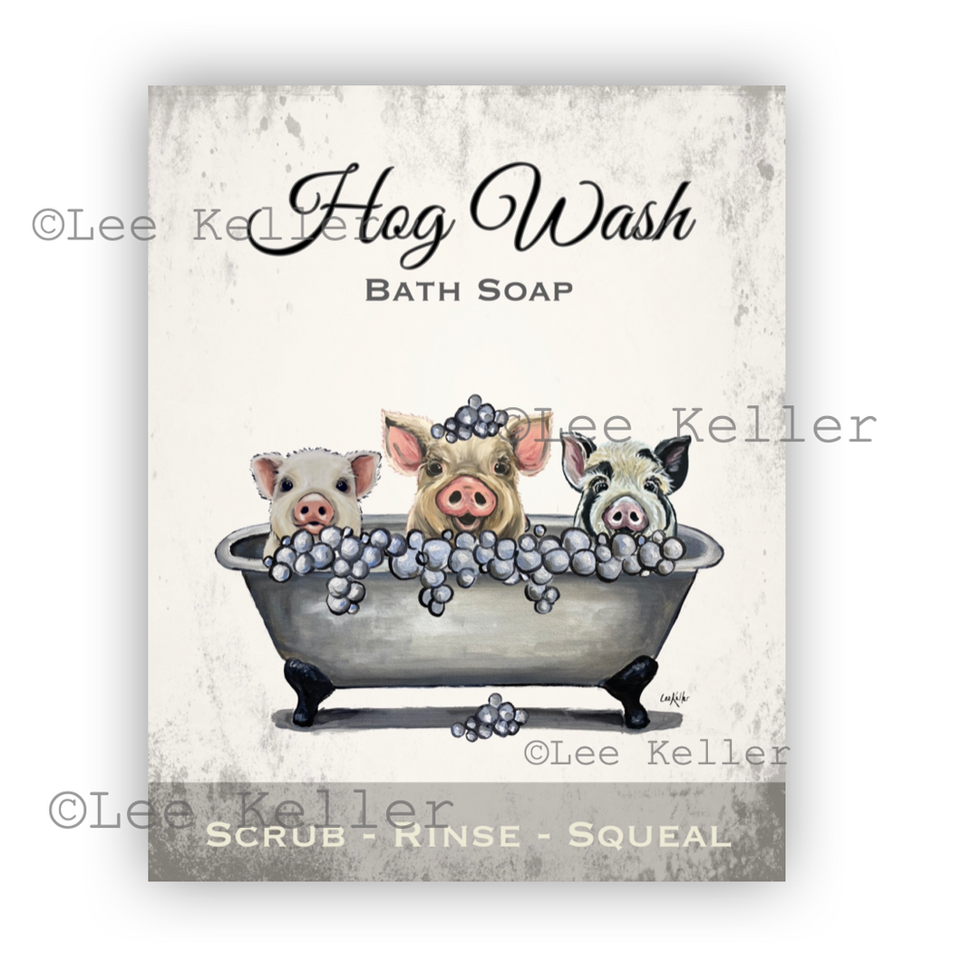 Pig Bathroom Art, 'Hog Wash' Funny Pig Print Bathroom Decor