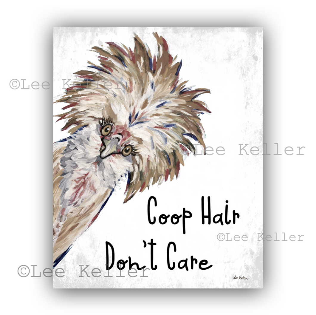 Chicken Bathroom Art, 'Coop Hair Don't Care' Chicken Art Print