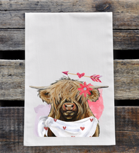 Load image into Gallery viewer, Highland Cow Towel,  Valentine&#39;s Highland Tea Towel
