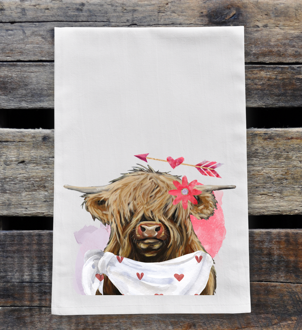 Highland Cow Towel,  Valentine's Highland Tea Towel