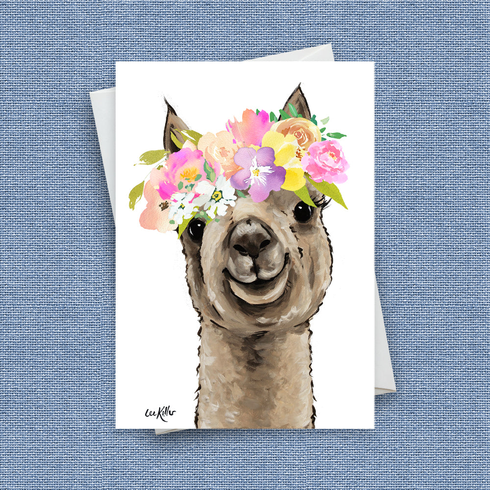Pastel Flowers Greeting Card 'Shenanigan', Pastel Flowers Alpaca Greeting Card