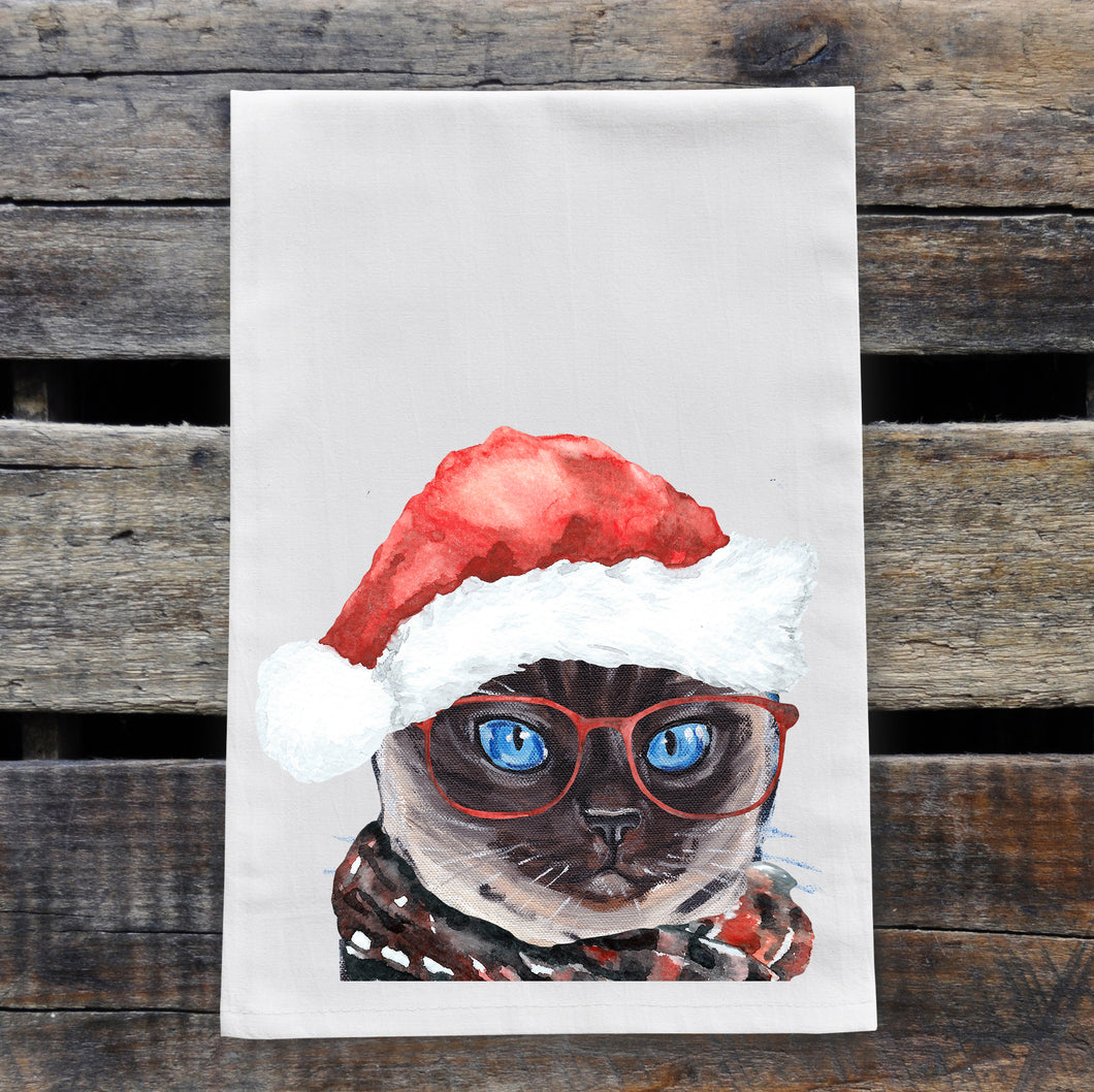 Christmas Cat Towel, Christmas Siamese Cat Towel