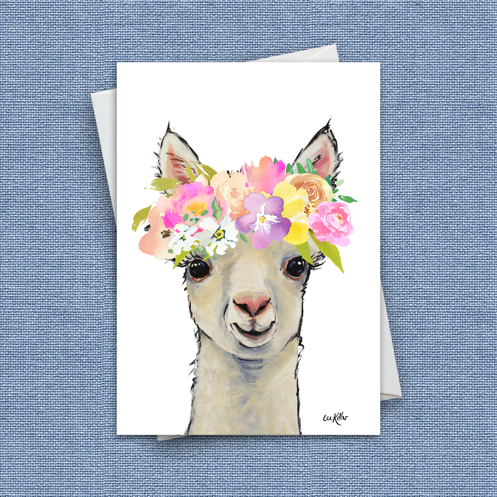 Pastel Flowers Greeting Card 'Sophie', Pastel Flowers Alpaca Greeting Card