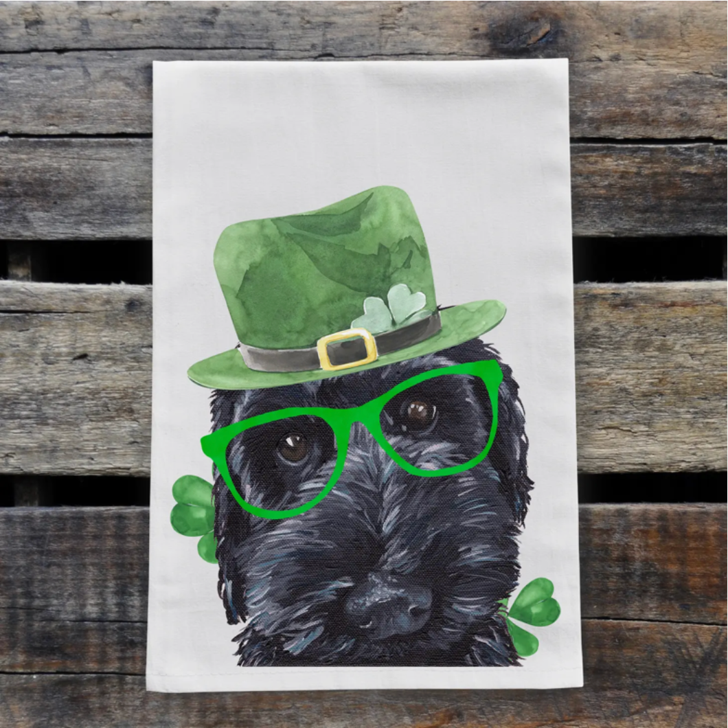 Dog St Patrick's Day Towel 'Labradoodle', St Patrick Decor