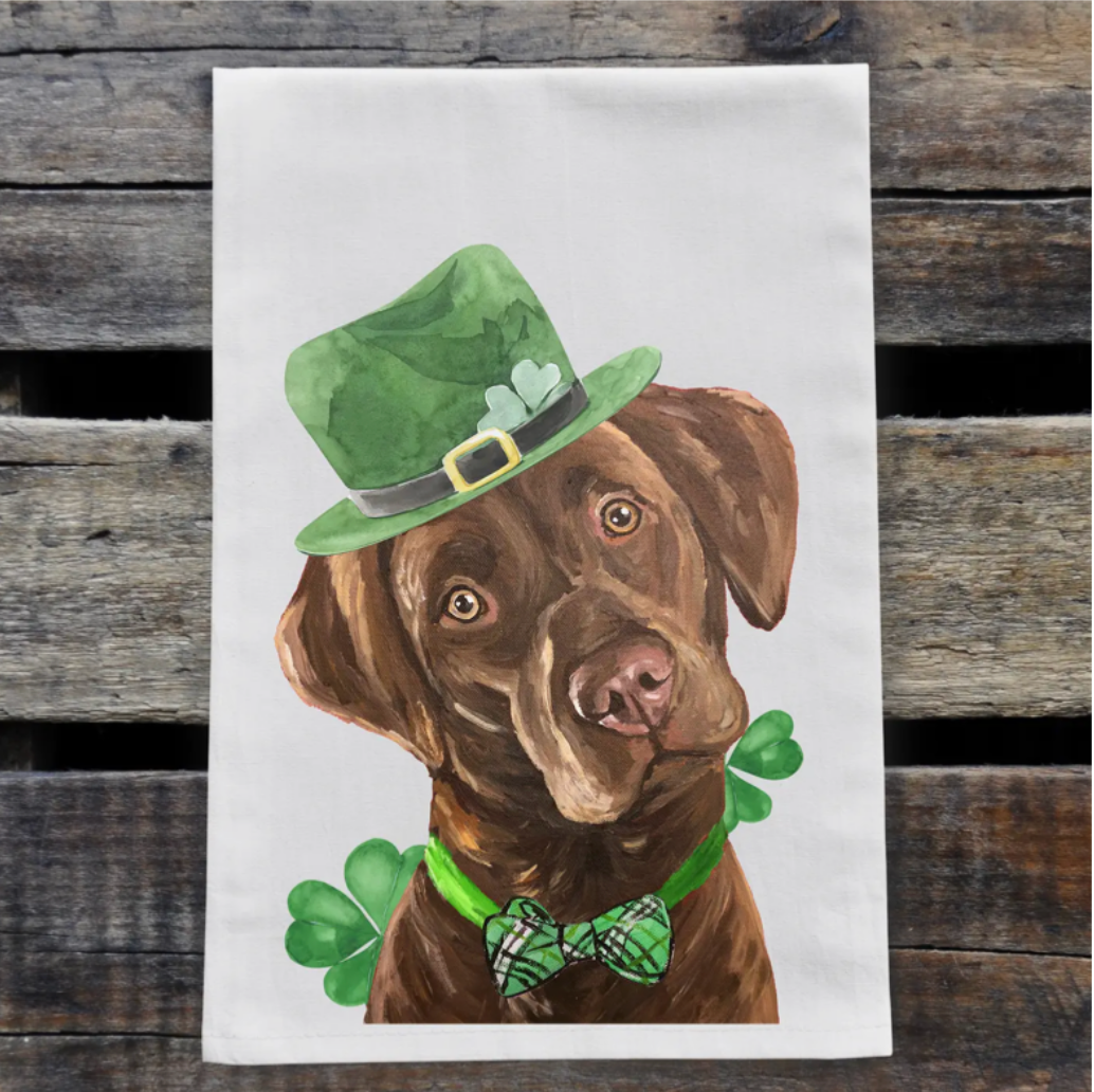 Dog St Patrick's Day Towel 'Chocolate Lab', St Patrick Decor
