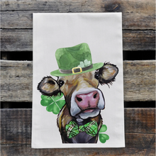 Load image into Gallery viewer, Cow St Patrick&#39;s Day Towel &#39;Hazel&#39;, St Patrick Decor
