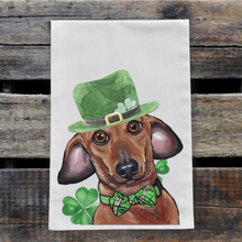 Load image into Gallery viewer, Dog St Patrick&#39;s Day Towel &#39;Dachshund&#39;, St Patrick Decor
