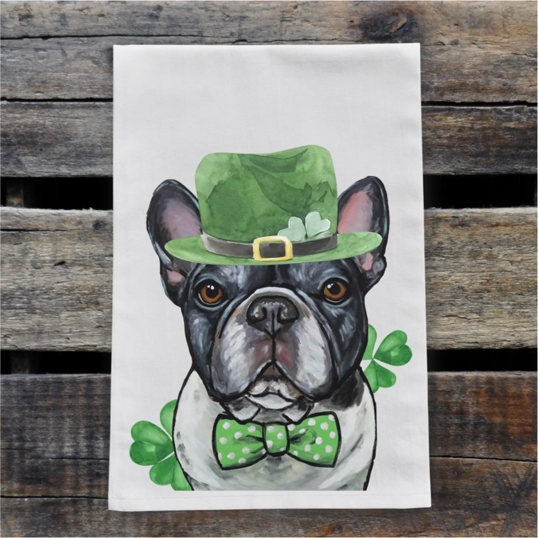 Dog St Patrick's Day Towel 'Frenchie', St Patrick Decor