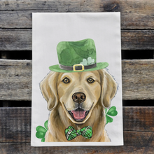 Load image into Gallery viewer, Dog St Patrick&#39;s Day Towel &#39;Golden Retriever&#39;, St Patrick Decor

