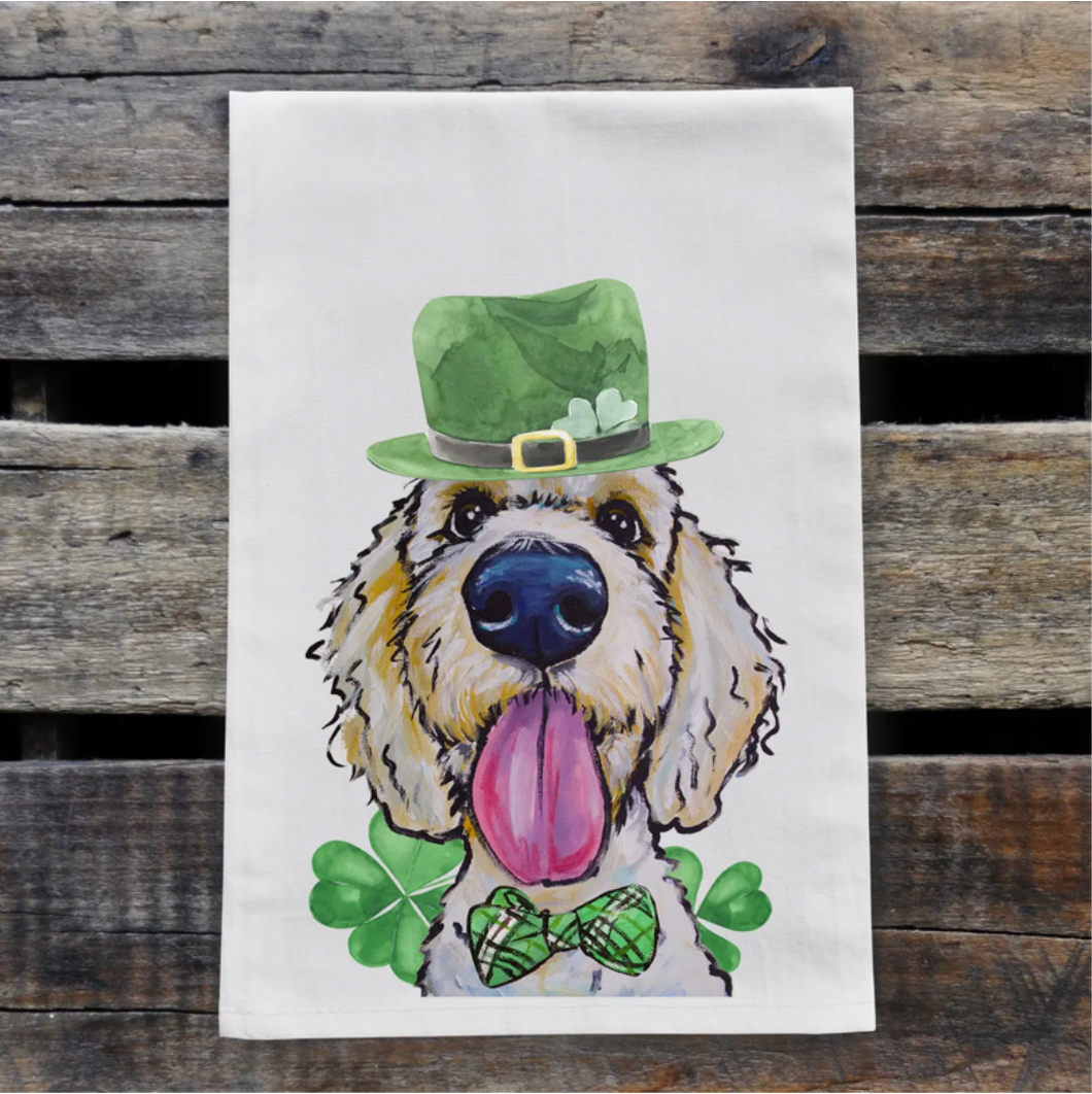 Dog St Patrick's Day Towel 'Goldendoodle', St Patrick Decor