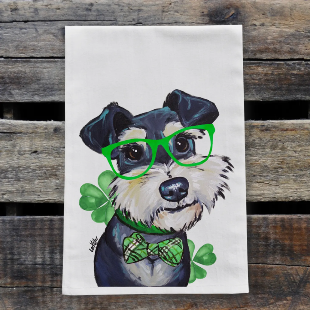 Dog St Patrick's Day Towel 'Schnauzer', St Patrick Decor