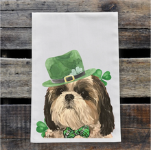Load image into Gallery viewer, Dog St Patrick&#39;s Day Towel &#39;Shihtzu&#39;, St Patrick Decor
