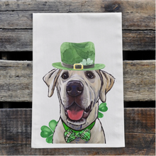 Load image into Gallery viewer, Dog St Patrick&#39;s Day Towel &#39;Yellow Lab&#39;, St Patrick Decor
