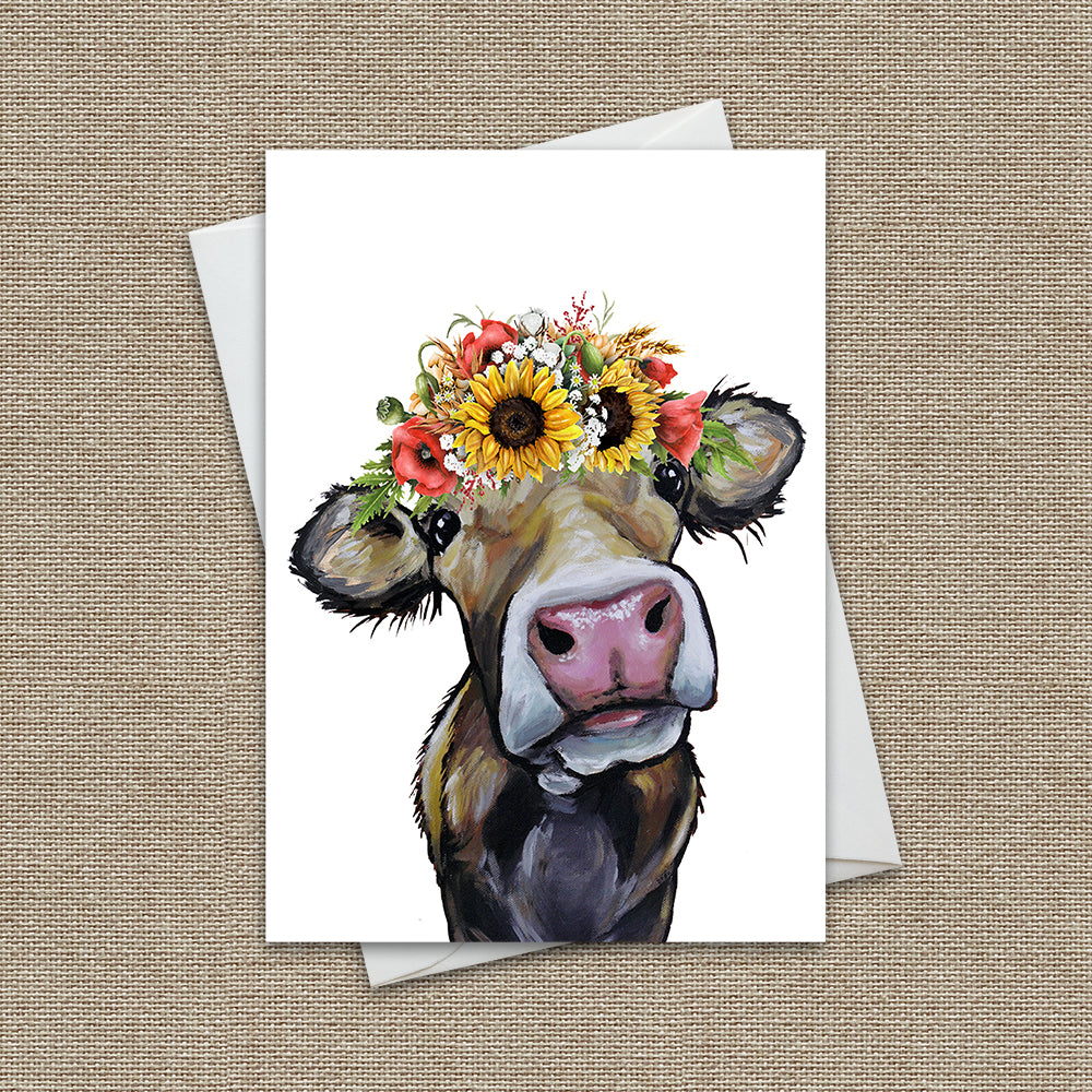 Sunflower Greeting Card 'Hazel', Sunflower Cow Greeting Card